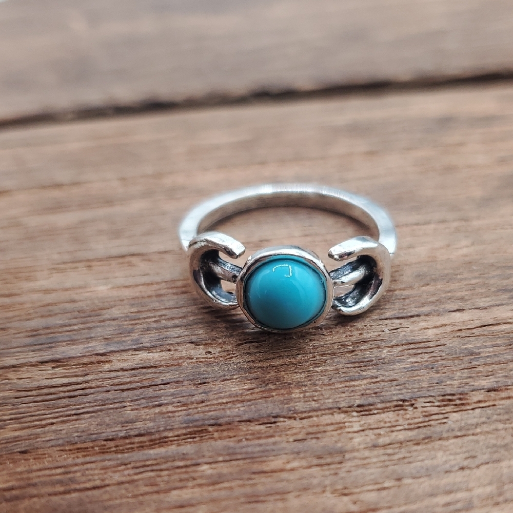 Turquoise Stone Silver Tone Ring - Women Jewelry Size 7 R824